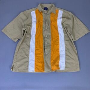 Trust Linen Shirt Men's 3XL Short Sleeve Colorblock Bowling Camp Tan Orange **